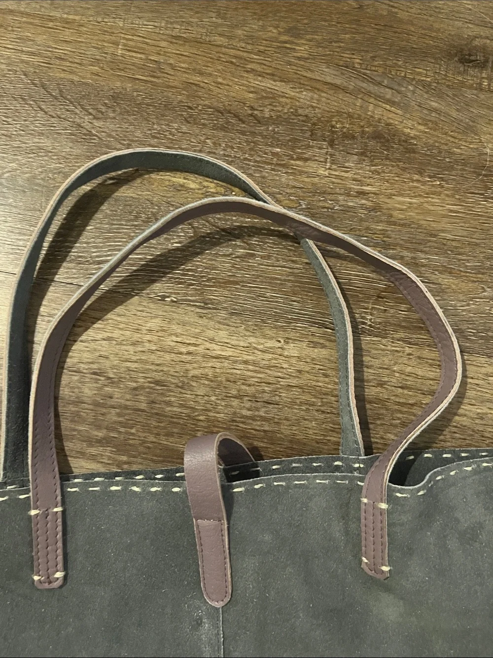 Two-Tone Suede & Leather Tote in Mauve and Charcoal